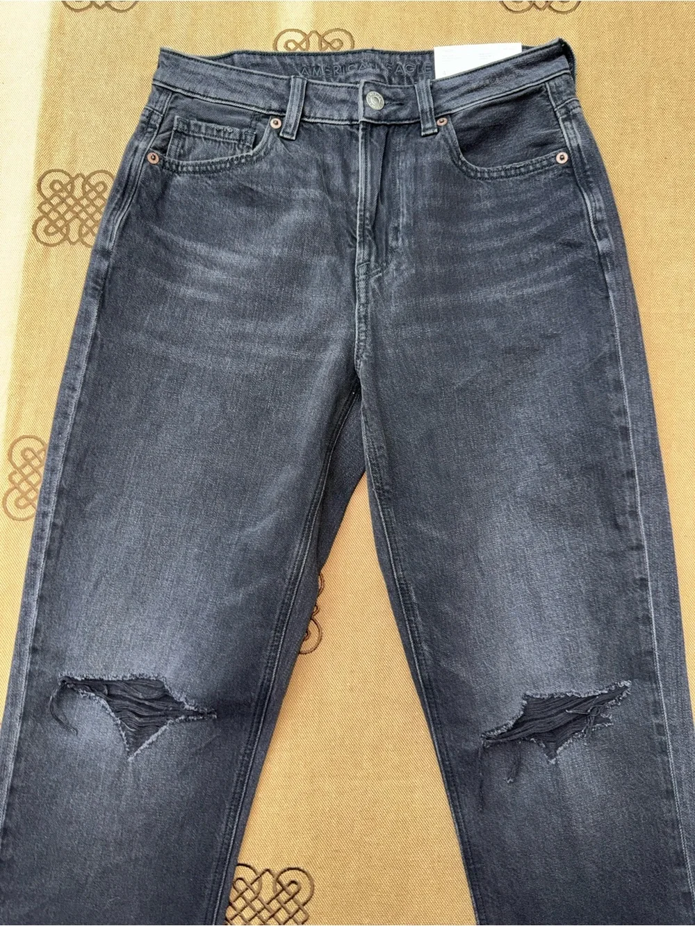 American Eagle Mom Jeans Womens Straight Leg 90s Washed Black Gray High Rise - Picture 5 of 16